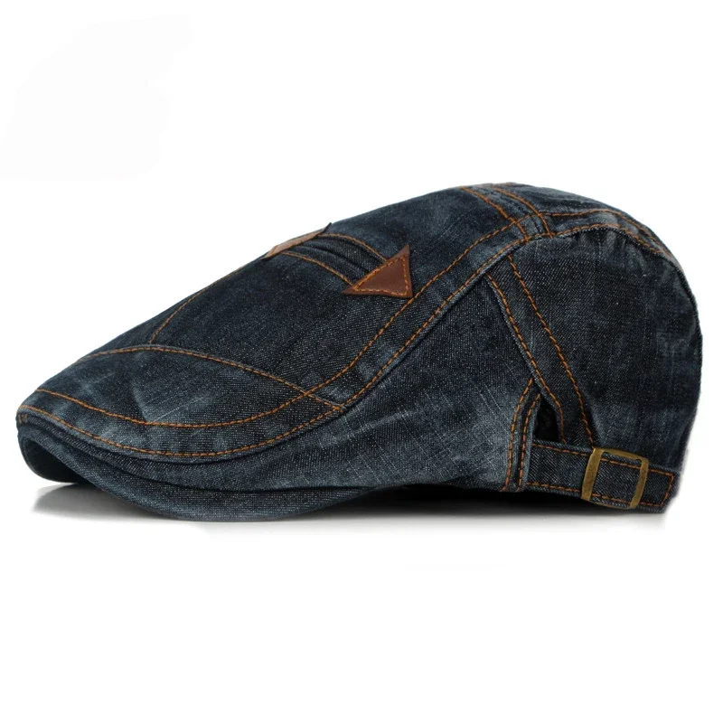 Vintage Washed Denim Baseball Cap - Unisex Distressed Arrow Beret Hat, Retro Sun Hat for Men & Women
