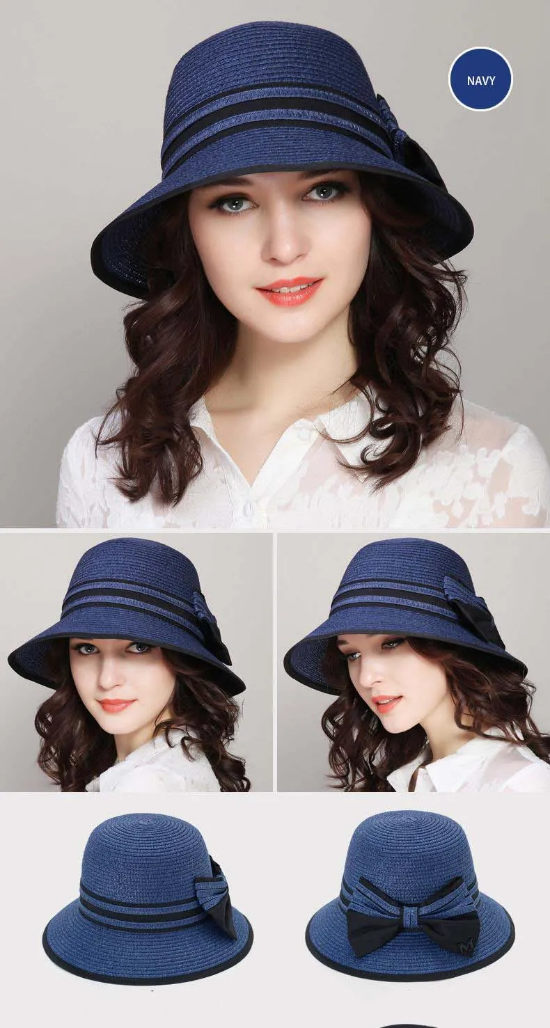 Sombreros de ala ancha para mujer, sombreros de paja para el sol, sombreros de playa para niña, sombreros de paja para viajes al aire libre, sombreros casuales con lazo_voghion.com