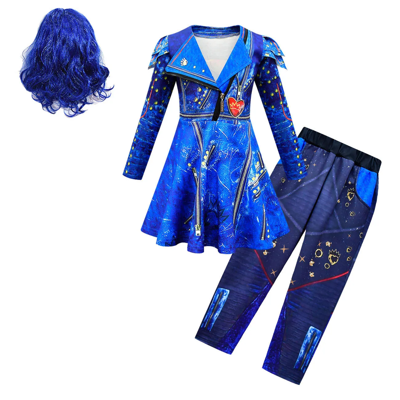 2023 Kids Halloween Costume For Girls Evie Mal Descendants 3 Cosplay Costumes With Wig Children's Carnival Party Dress+pants set