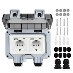 Durable Waterproof Outdoor Power Outlet with Protective Cover - White 2 USB 2 Type - C