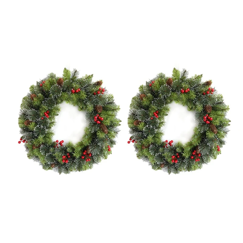 

2Piece Pine Needle Red Fruit Decorative Wreath Window Arrangement Front Door Window Hanging Wreath 40Cm