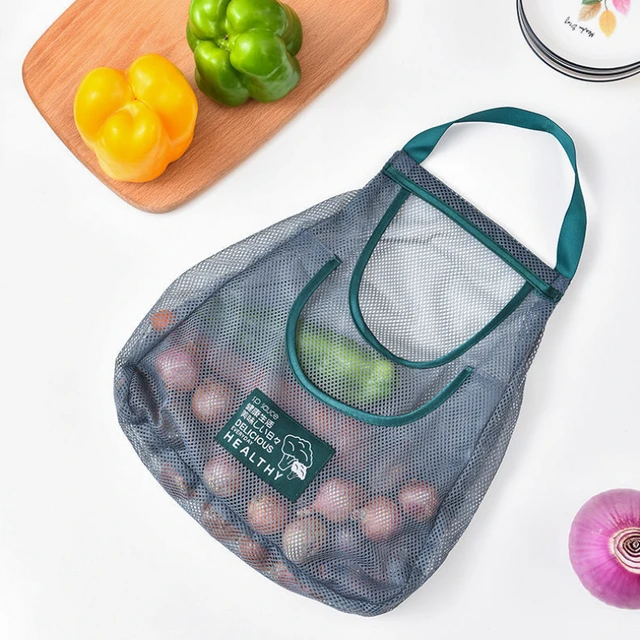 Konyha Függő Hálózsák Újrahasznosítható Otthoni Gyümölcs- És Zöldségtároló Nettó Táska Gyömbér Fokhagymás Burgonya Hagyma Konyhai Tárolás - Image 5