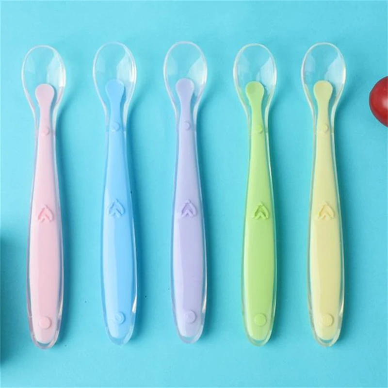 Baby Soft Silicone Spoon Candy Color Temperature Sensing Spoon Children Food Baby Feeding Dishes Feeder Appliance