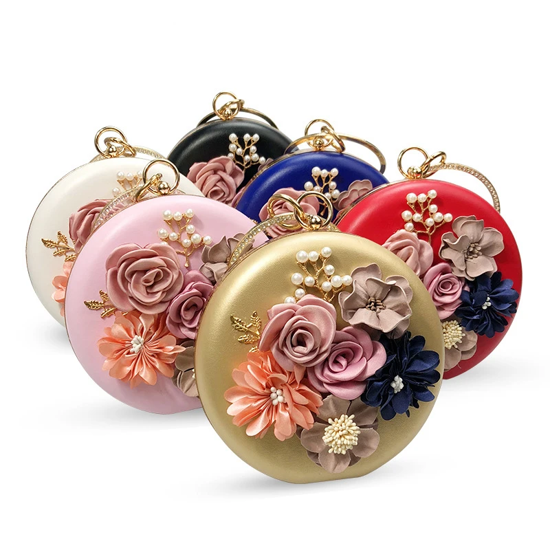 

Luxury Women Round Pearl Floral Clutch Bag with Hasp Lock Evening Wedding Party Bag Female Banquet Ladies Handbags Purse Wallet