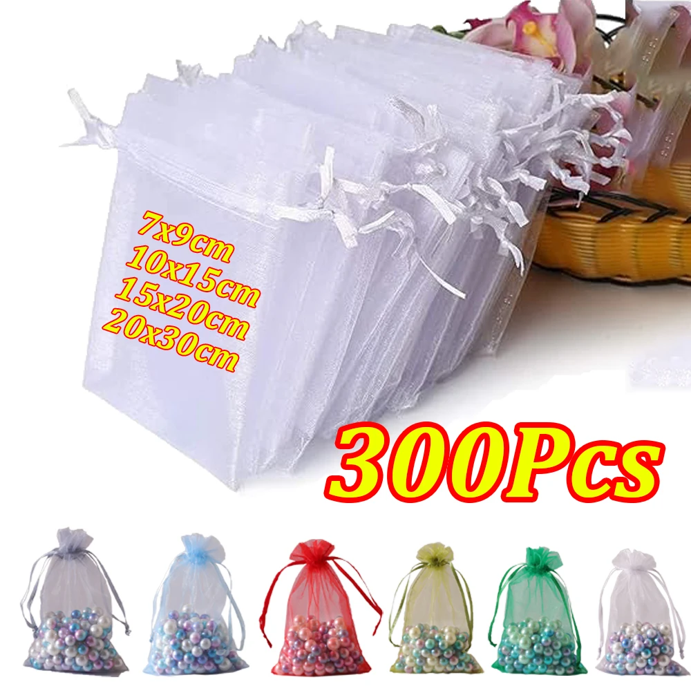 50-300Pcs Organza Gift Bag Sheer Mesh Bags Drawstring Jewelry Bag 7*9 10*15 15*20 20*30cm Christmas Wedding Party Pouches 1