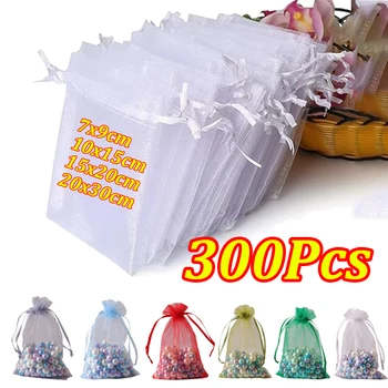 50-300Pcs Organza Gift Bag Sheer Mesh Bags Drawstring Jewelry Bag 7*9 10*15 15*20 20*30cm Christmas Wedding Party Pouches 1