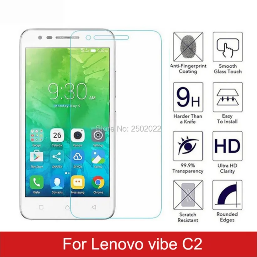 

5pcs for lenovo vibe c2 k10a40 case 9h premium 5.0" screen protector tempered glass for lenovo c2 power k10a40 protective film