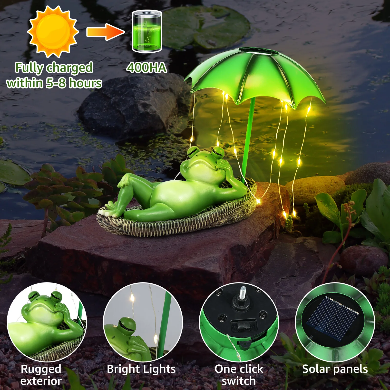 AVCXEC Solar LED Frog Garden Ornaments Outdoor, Waterproof LED Garden