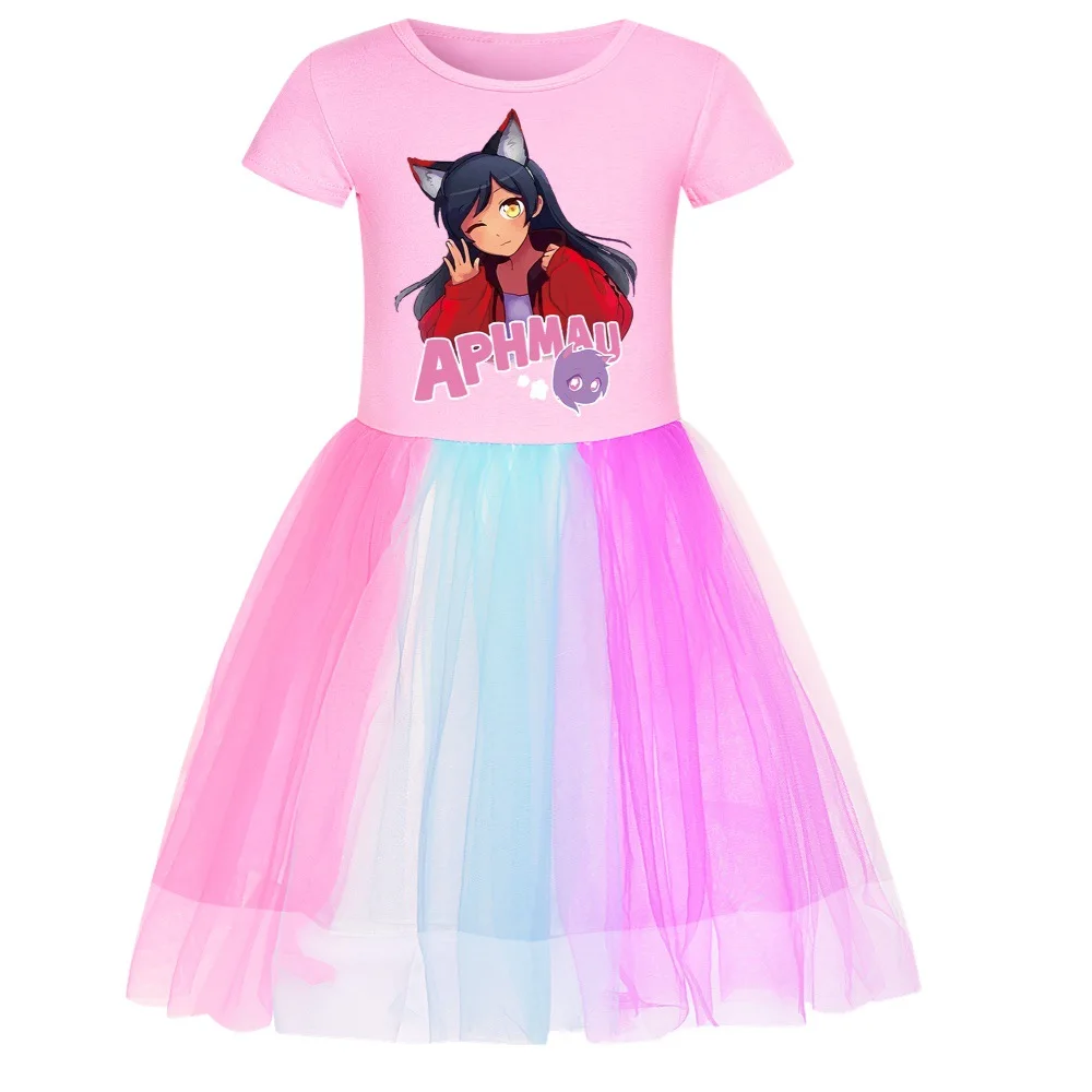 Anime Aphmau Cat Clothes Knee-Length Dresses Cute Cotton Gauze Full Dress Teenagers Cartoon Baby Girls Party Clothing girls dress,princess costume,kids clothes
