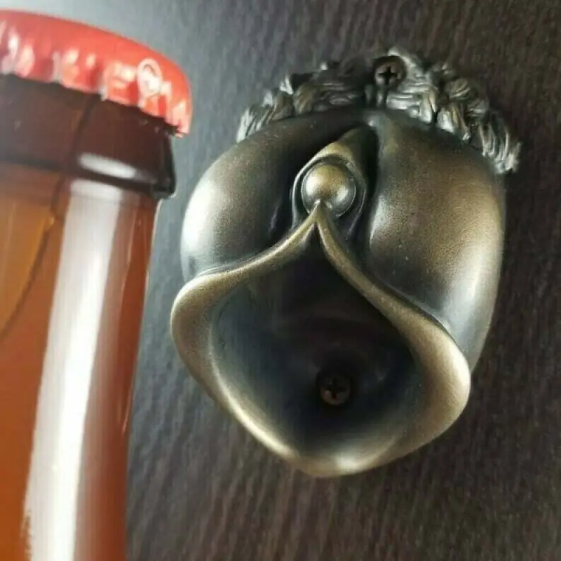 Wall mounted cast bronze sculpture bottle opener for wine beer soda glass cap