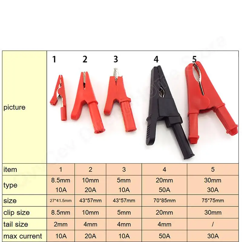10A 20A 30A 50A Alligator Clip Crocodile Adapter 2mm 4mm Banana Plug Probe Clip for Multimeter Pen Test lead Cable Insulated,alligator clips,test clip,test leads,alligator clip adapter,test lead cable