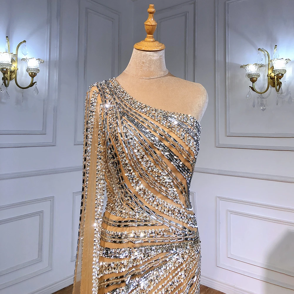 Evening Dresses Women One Shoulder Beaded Mermaid