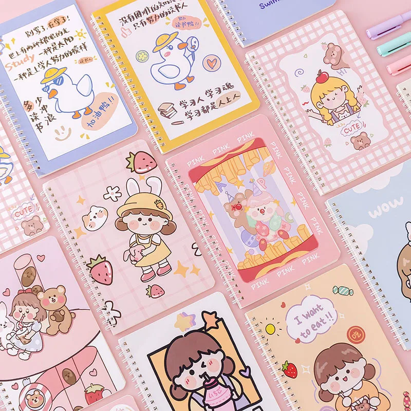 

4 pcs/lot Kawaii Girl Duck Coil Notebook Creative Portable Note Book Diary Planner Stationery Gift School Supplies