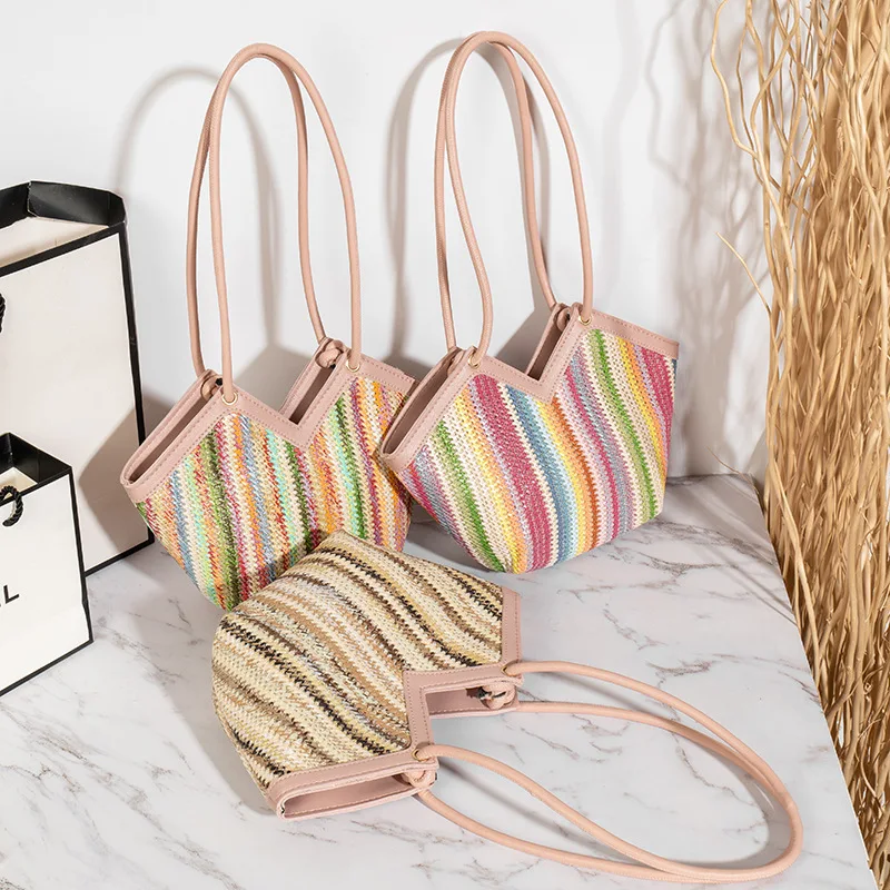 Fashionable Straw Woven Bag Luxury Purses and Handbags Casual Shoulder Bags and Underarm Bag Leisure One Shoulder Woven Bags