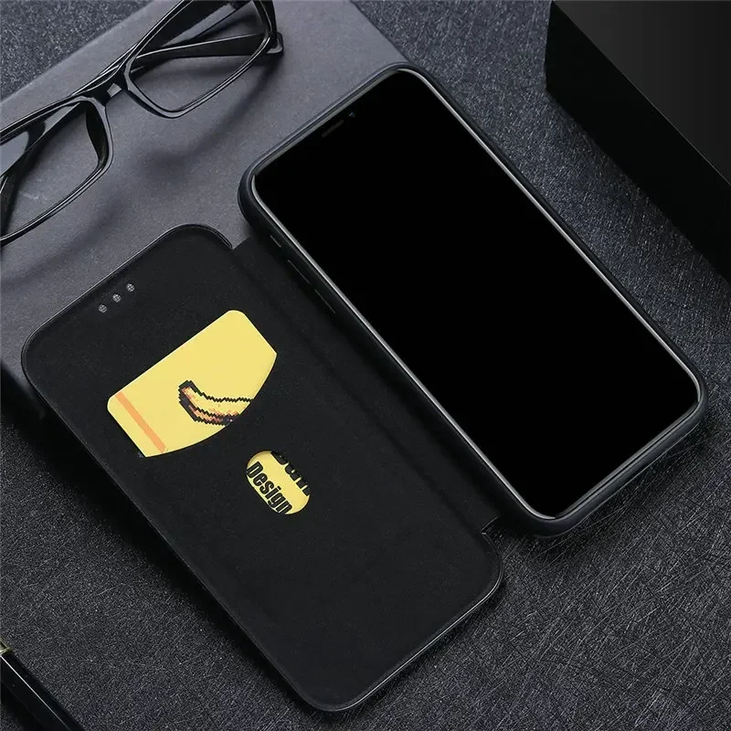 Luxury Carbon Fiber Leather Flip Case with Magnetic Closure - Full Cover Phone Bag