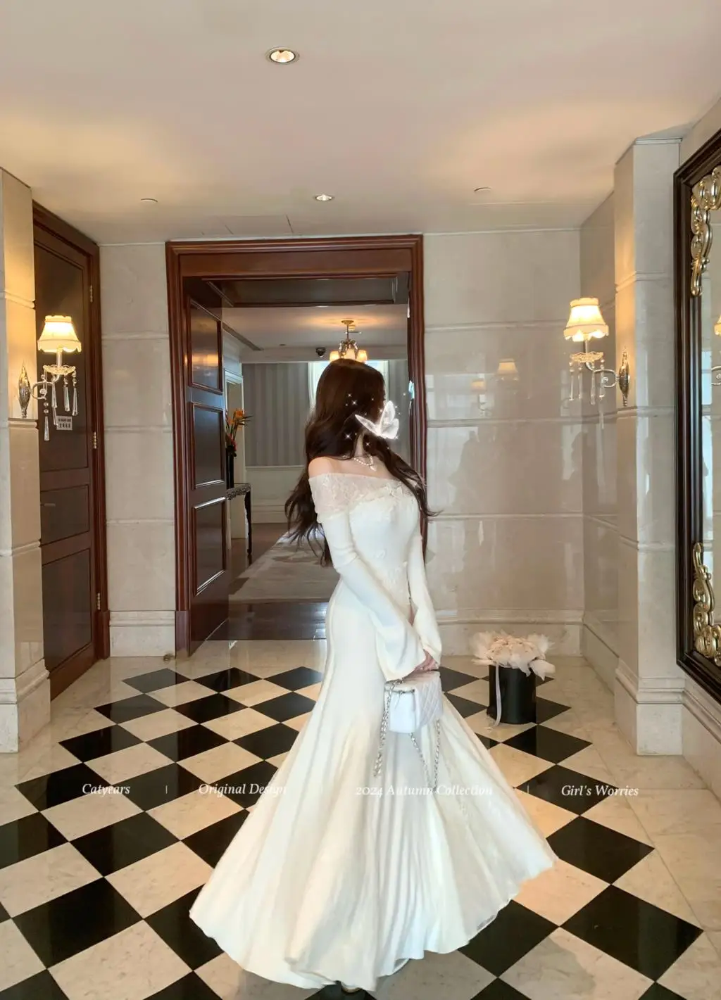 Vestidos de punto nuevos de otoño e invierno para mujer, cuello alto, manga acampanada, encaje de retazos, corte sirena, moda coreana, Vestidos para mujer