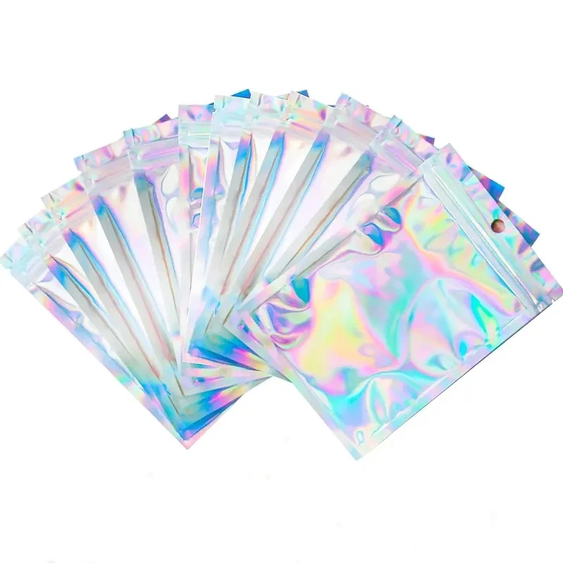 Smell Proof Bags Mylar Holographic Resealable Foil Pouch Ziplock for Party Favor Food Storage Jewelry Packaging 7Sizes