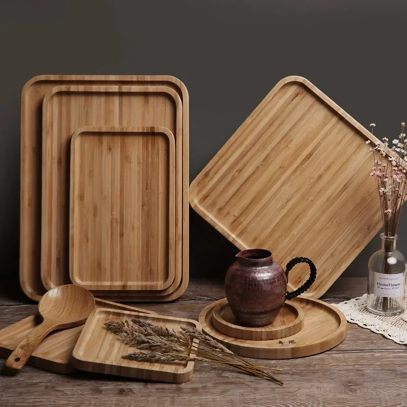 Bamboo Cutting Board Household Cut Bread Pizza Fruit Wooden Round Base Food Tray Cutting Board with Handle Kitchen Utensils