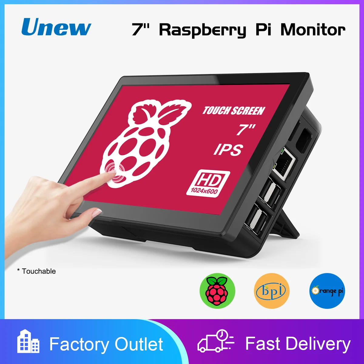 Touch Screen Da 7 Pollici Monitor Raspberry Pi Display A Pannello Industriale 1024X600 Ingresso Video Hdmi Type-C Vga/Av/Hdmi Per Sicurezza Cctv