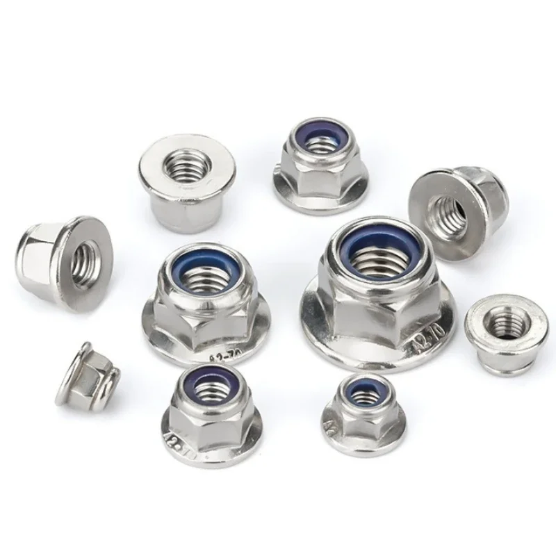 Hex Flange Nylon Insert Lock Nut M4 M5 M6 M8 Stainless Steel Hexagon Flange Locknut SS304