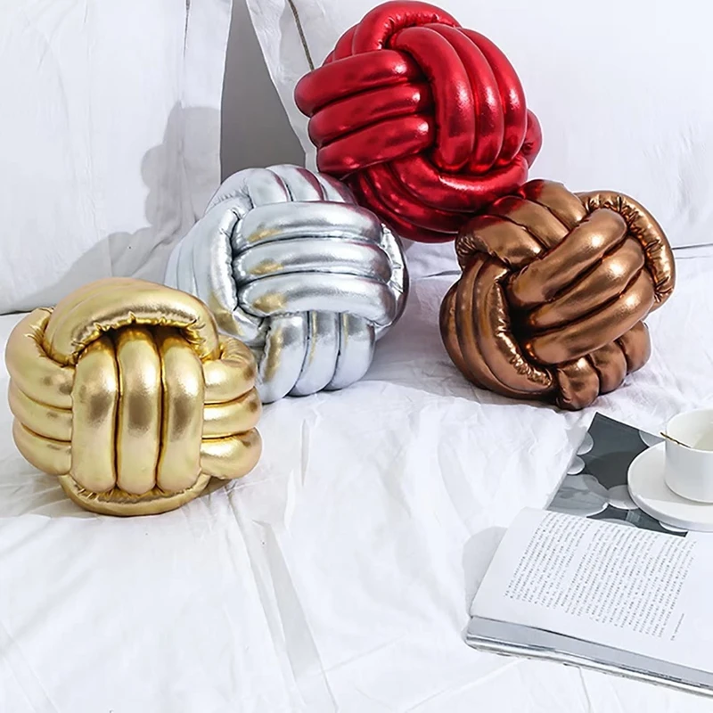 Inyahome Silver Knotted Ball Throw Pillow Ultra Soft Companionship Decorative Hand-woven Knotted Pillow Sofa Cushion for Bedroom 4