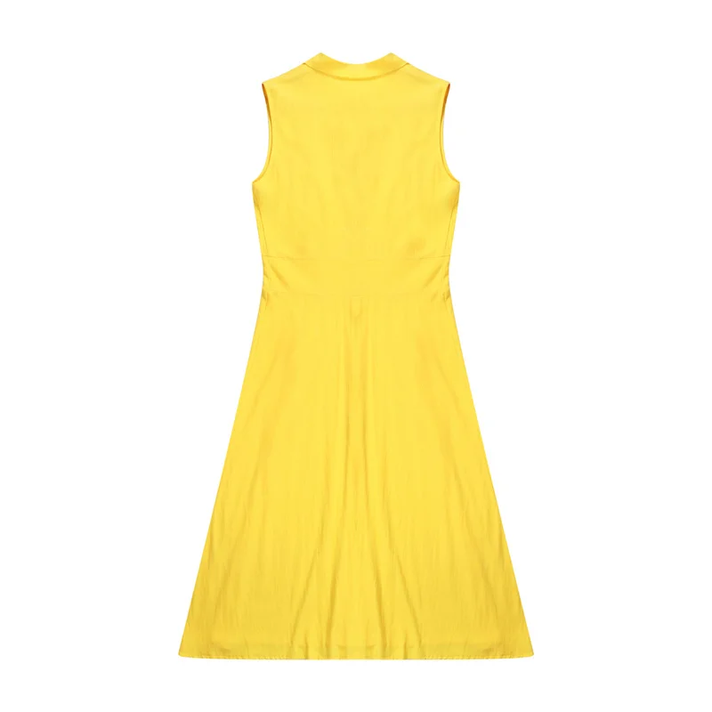 Beach Dress Women Solid Color Turn Down Collar Single Breasted Sleeveless A Line Long Dresses Vacation Party Dresses