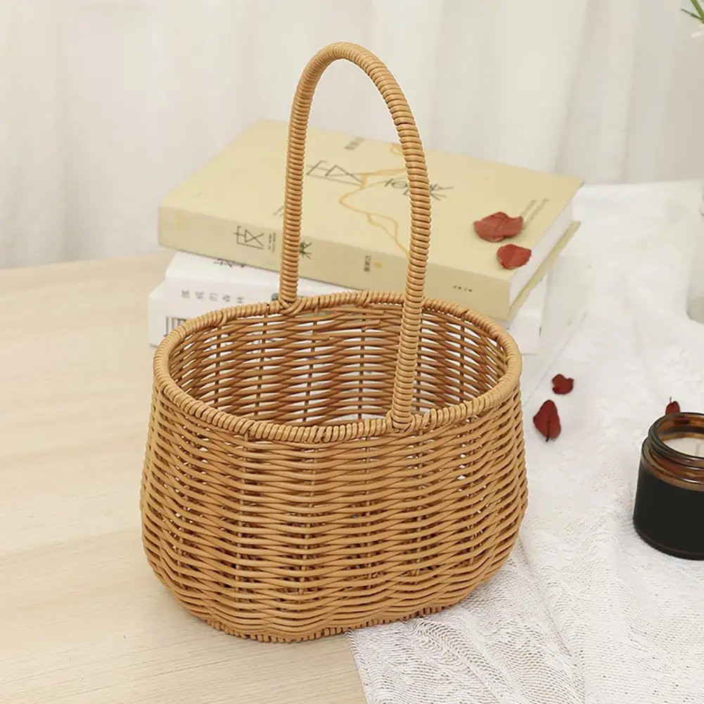 

Vine Flower Basket Woven Flower Basket with Handle for Home Garden Decoration Handmade Wicker Planter with Plastic Liner Wedding