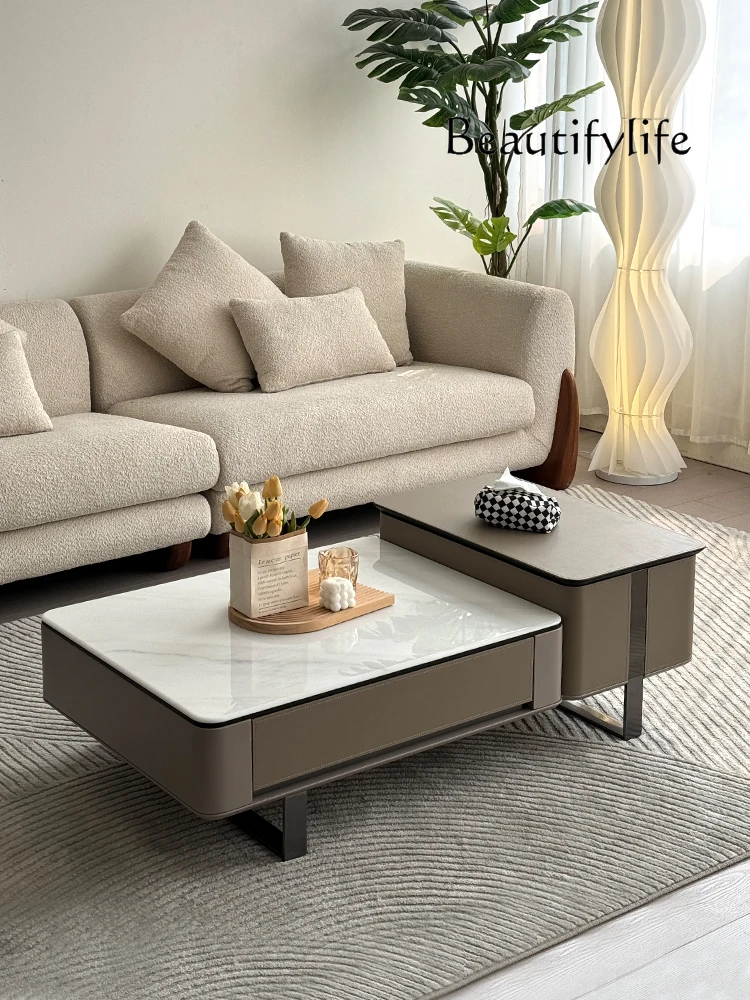 

Minimalist Stone Plate Lifting Coffee Table TV Cabinet Combination Modern Simple and Light Luxury Rectangular Coffee Table