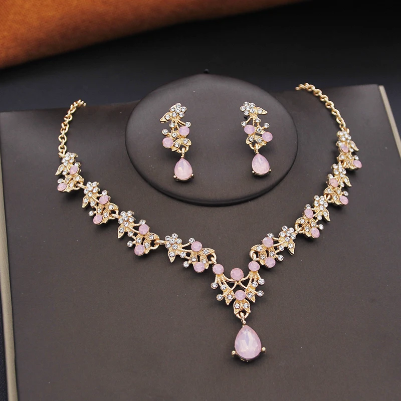 Bride Tiaras and Necklace Earrings Set Girls 3 pcs Party Birthday Bridal Sets Wedding Crown Jewelry Costume Accessories