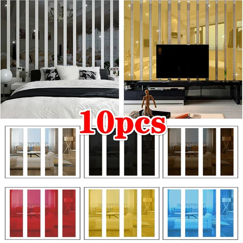 1/10pcs Acrylic Mirror Wall Stickers Living Room Self-adhesive Decoration Lines Background Wall Ceiling Edge Strip Home Sticker