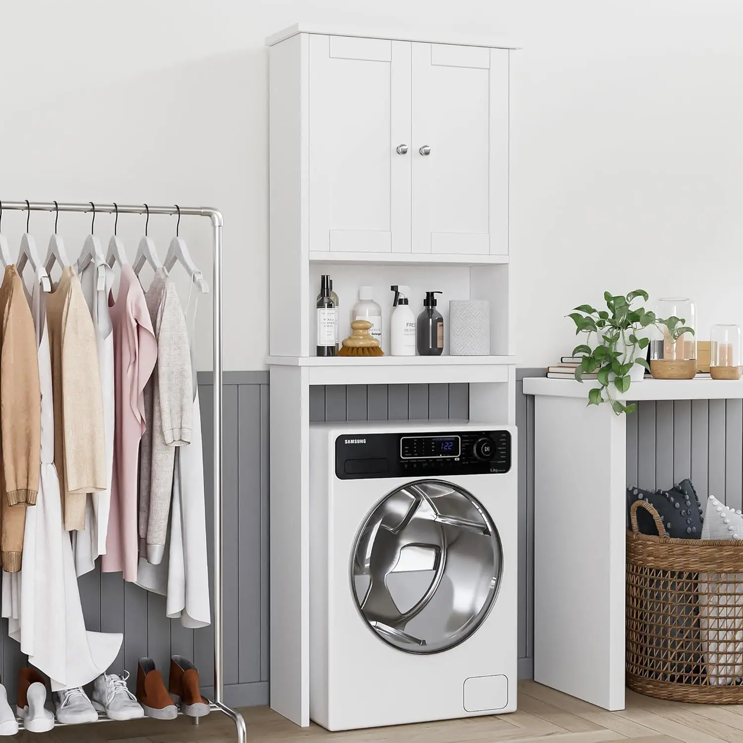 Over The Toilet Storage Cabinet, Bathroom Shelf Organizer with Anti-Tip Device Small Freestanding Space Saver 4