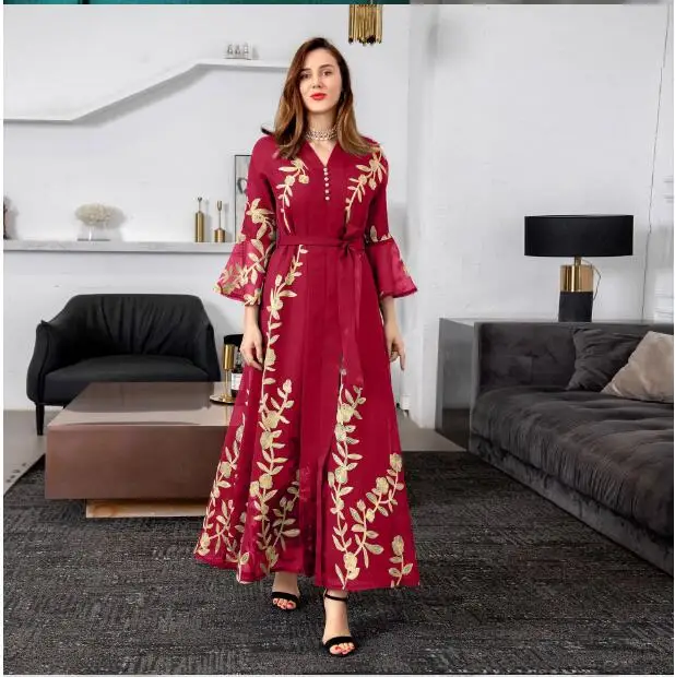 

Мусульманское платье Eid al Fitr 2024 Дубайский халат с высокой талией вышитый раввин