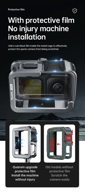 Telesin Aluminium-Sicherheitsgehäuse für GoPro Hero 11/10/9 mit vertikaler  Halterung 