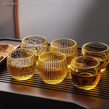 4/6pcs Tazze di Vetro Squisito Trasparente Bicchiere di Vino Puer TeaCup Per Uso Domestico di Piccola Capacità Tazze di Acqua 90ml Accessori Da Cucina 2
