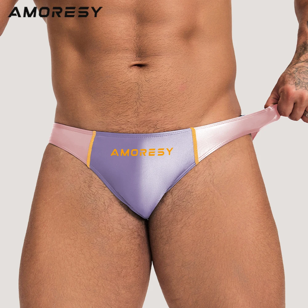 AMORESY men's colorful low-rise sexy triangle swim trunks