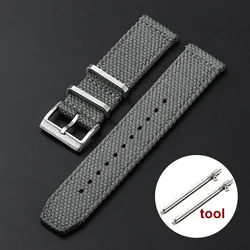 Breathable Woven Linen Nylon Watch Strap - Premium Cotton Fabric Band - 22mm (Gray)