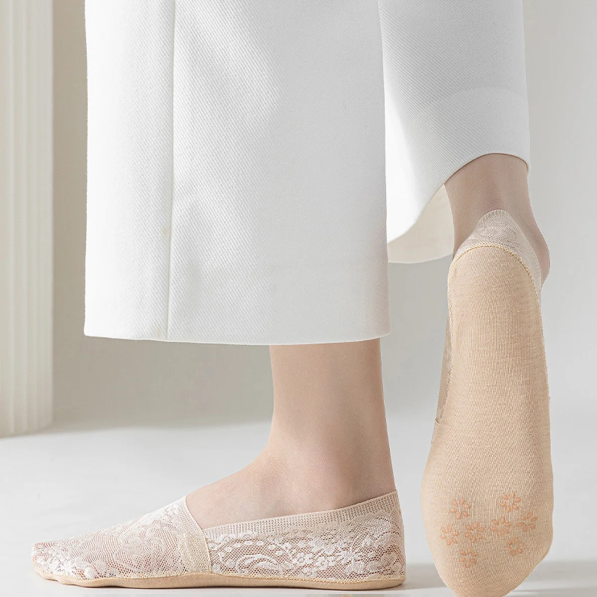 5 Paar Damen Sommer Spitzen Unsichtbare Socken Boot Mesh Dünne Niedrig Geschnittene Socken Slipper Damen Knöchelsocken Silikon Rutschfeste Socken – Detail 7