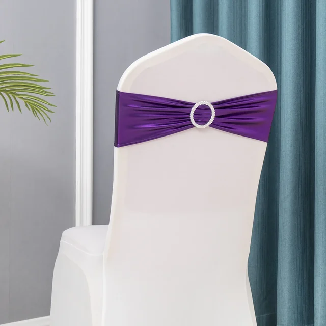 Ceintures de chaise métalliques or argent, 50 pièces/lot, décoration de chaise de mariage, bande de couverture de chaise en Spandex pour décoration de fête, ceinture d'anniversaire 4