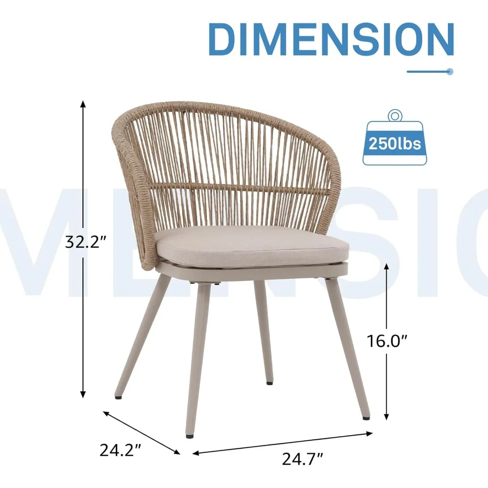 Patio Dining Chairs Set of 2, Outdoor Balcony Wicker Chairs with Wide Seat and Removable Cushion for Garden, Backyard, De 2