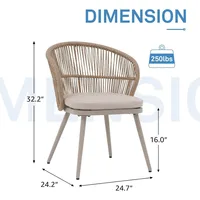 Patio Dining Chairs Set of 2, Outdoor Balcony Wicker Chairs with Wide Seat and Removable Cushion for Garden, Backyard, De 2