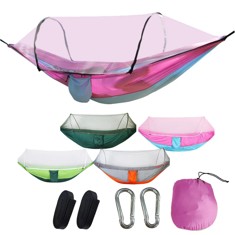 

260*140cm 2 Persons Outdoor Tree Swing Parachute Mosquito Net Bed Ultralight Pink Nylon Folding Camping Hanging Tent Hammock