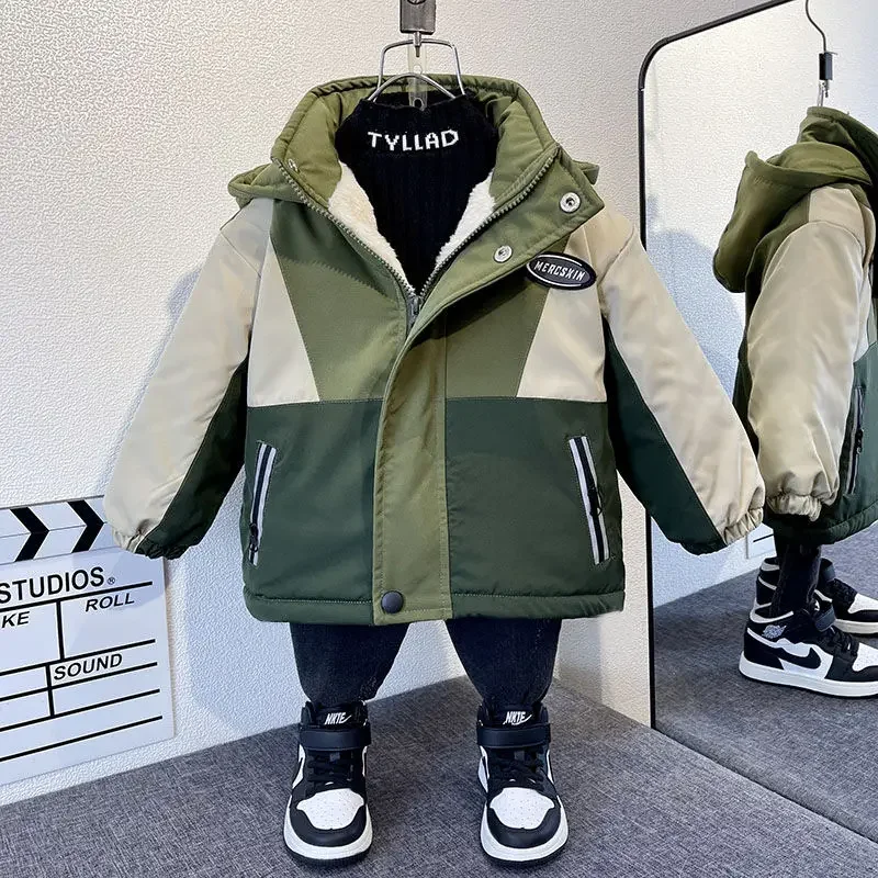 Korean Kids Winter Clothes Boys Jacket Children Clothing Warm Thicken Coats Kids Zipper Plus Velvet Hooded Outerwear