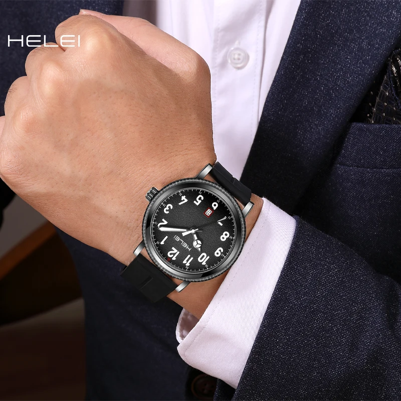 HELEI2024 new men's watches leather date display men's quartz wristwatch business men's watches waterproof luxury men's watches