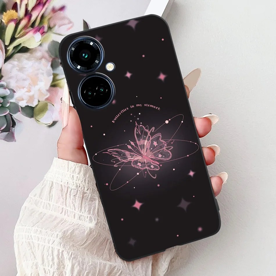 Elegant Butterfly Cat Black Silicone Soft Phone Case