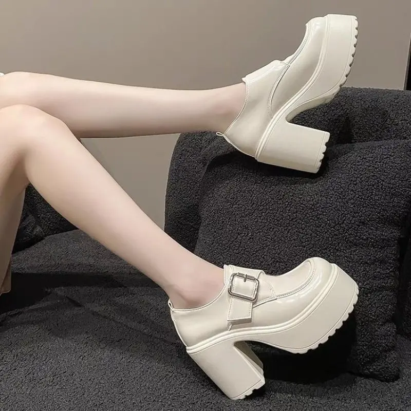 Lolita Shoes Japanese Girls Platform Black Heels Fashion Round Toe Mary Jane Women Patent Students Cosplay Shoes Platform Heels