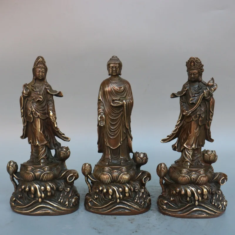 brass-western-trinity-buddha-ornament-amitabha-statue-guanyin-mahasthamaprapta-standing-statue-home-worship