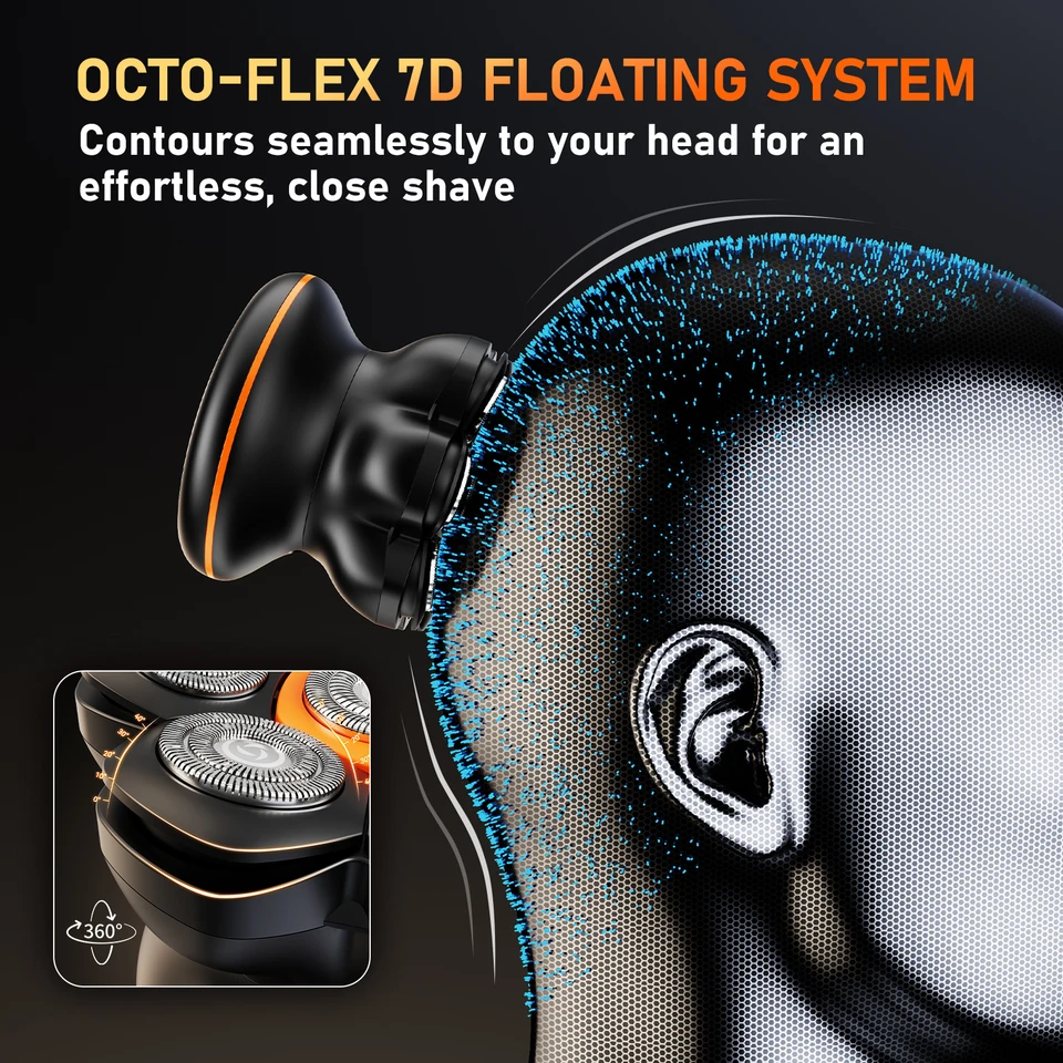 MAXGROOM 7D Hoofdscheerapparaat voor Kale Mannen, Nat/Droog Elektrisch Scheerapparaat, USB Oplaadbaar, LED Display, Waterdicht, Baardtrimmer_voghion.com