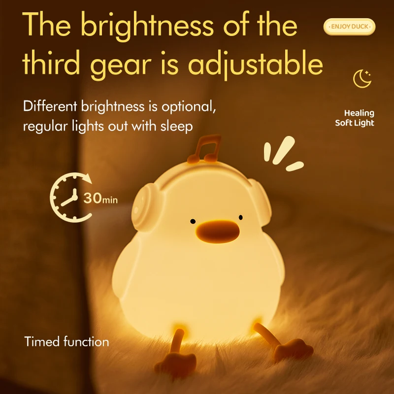 Lampe de Nuit Musicale en Forme de Canard en Silicone, Lumière Chaude Tactile, Chargement USB, Minuterie, Décoration de Chambre, Cadeau Créatif pour Enfant