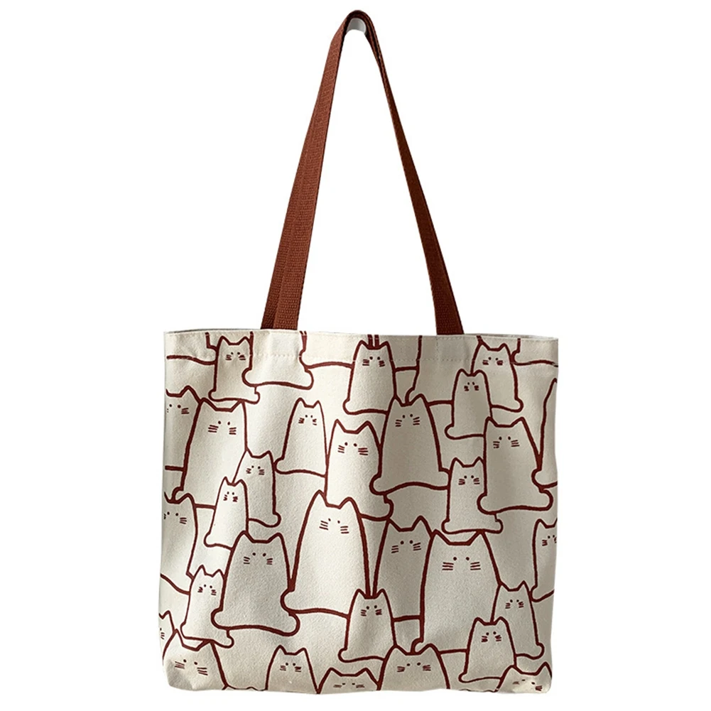

Ladies Shopping Bag Cute Cat Handbag with Zipper Design Japanese Style Cartoon Shoulder Bag(Beige)