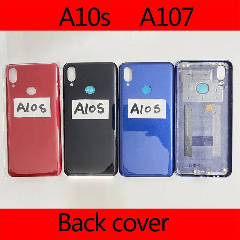 

10 шт., оригинальная задняя крышка A10s для Samsung Galaxy A10s A107, корпус, панель аккумулятора, Крышка корпуса, настоящие боковые кнопки двери + логотип